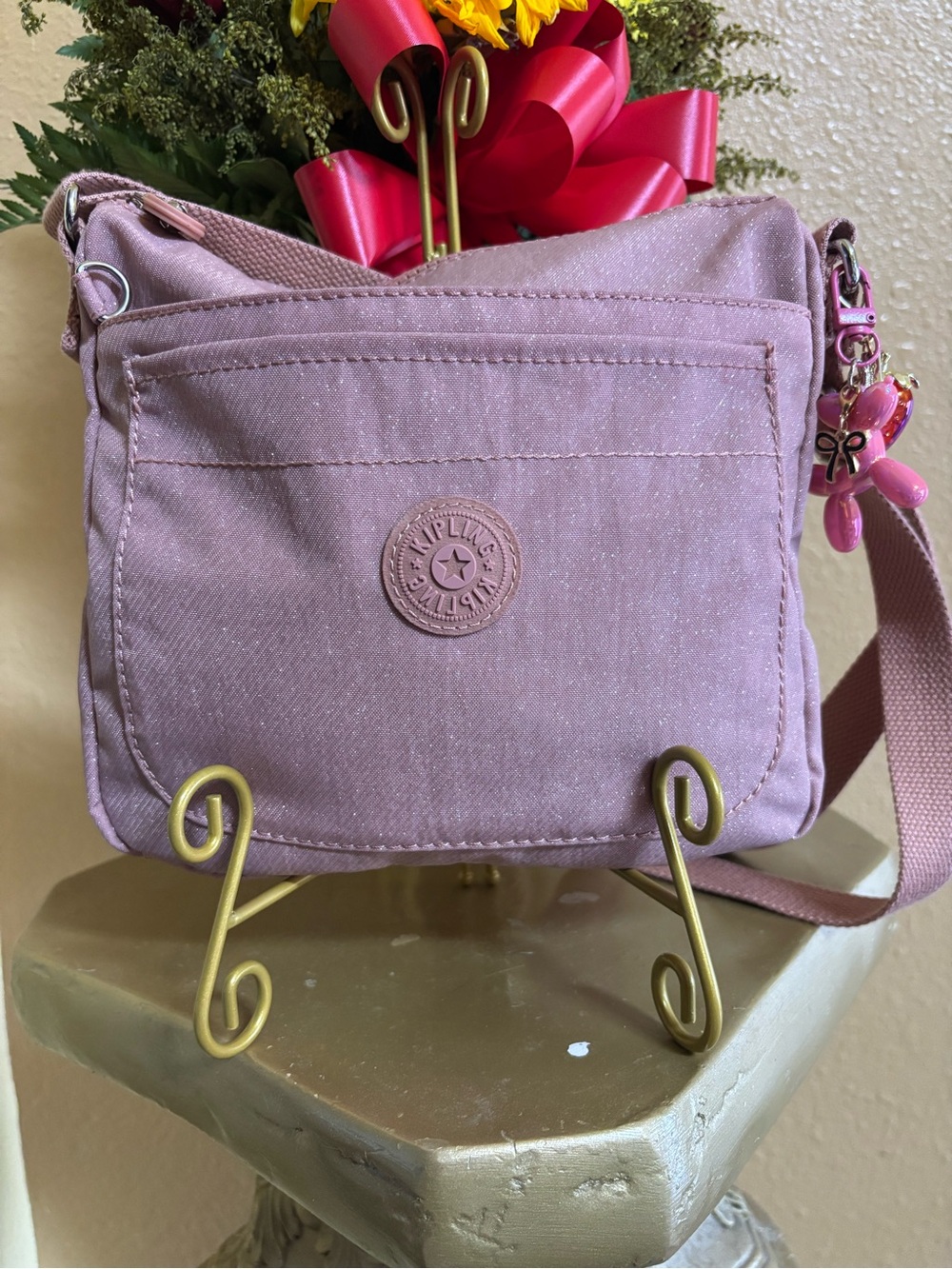 Kipling Pink Glitter Crossbody Bag